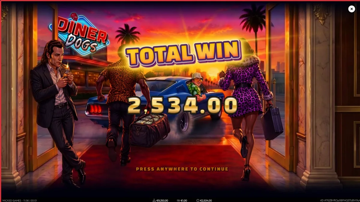 Tampilan visual slot Diner Dogs dengan nuansa noir restoran retro
